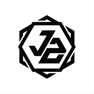 Geometrik soyut izole tasarım şablonu ile JZ Logo monogram altıgen şekli