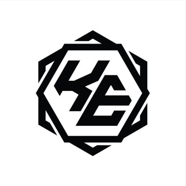 Geometrik soyut izole tasarım şablonu ile KE logo monogram altıgen şekli