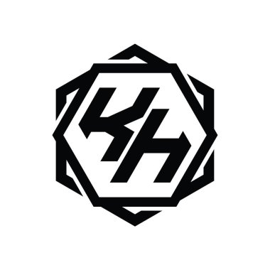 Geometrik soyut izole tasarım şablonu ile KH logo monogram altıgen şekli