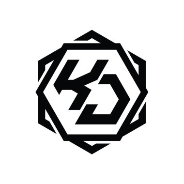Geometrik soyut izole tasarım şablonu ile KJ Logo monogram altıgen şekli