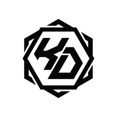 Geometrik soyut izole tasarım şablonu ile KO Logo monogram altıgen şekli