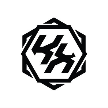 Geometrik soyut izole tasarım şablonu ile KX Logo monogram altıgen şekli