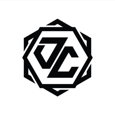 Geometrik soyut izole tasarım şablonu ile OC Logo monogram altıgen şekli