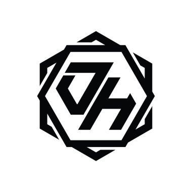 Geometrik soyut izole tasarım şablonuyla OH logo monogram altıgen şekli
