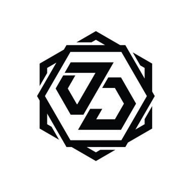 Geometrik soyut izole tasarım şablonu ile OJ Logo monogram altıgen şekli