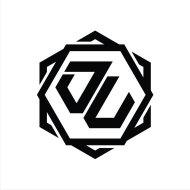 Geometrik soyut izole tasarım şablonu ile OV logo monogram altıgen şekli