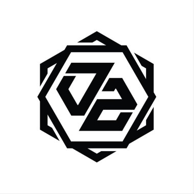 Geometrik soyut izole tasarım şablonu ile OZ Logo monogram altıgen şekli