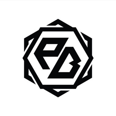 Geometrik soyut izole tasarım şablonu ile PB Logo monogram altıgen şekli