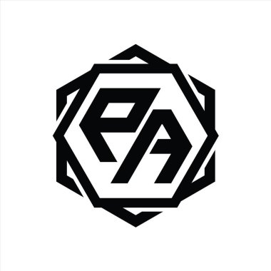 Geometrik soyut izole tasarım şablonu ile PA Logo monogram altıgen şekli