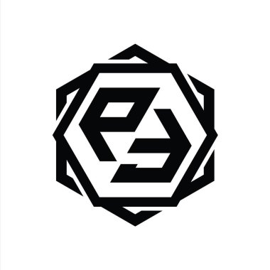 Geometrik soyut izole tasarım şablonu ile PF Logo monogram altıgen şekli