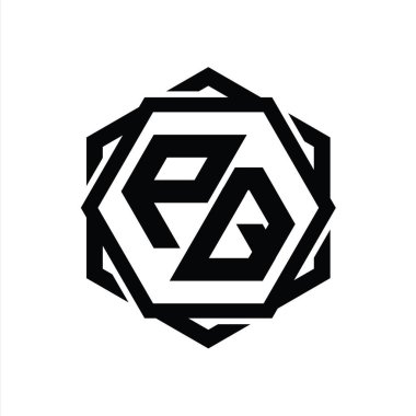 Geometrik soyut izole tasarım şablonu ile PQ Logo monogram altıgen şekli