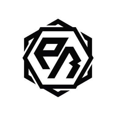 Geometrik soyut izole tasarım şablonu ile PR logo monogram altıgen şekli