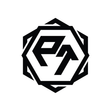 Geometrik soyut izole tasarım şablonu ile PT Logo monogram altıgen şekli