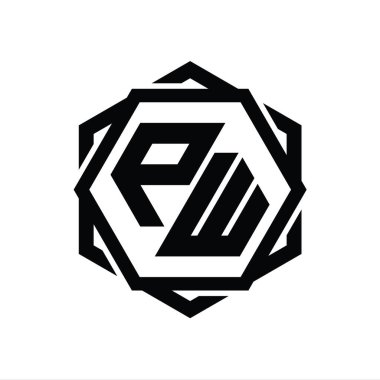 Geometrik soyut izole tasarım şablonu ile PW Logo monogram altıgen şekli