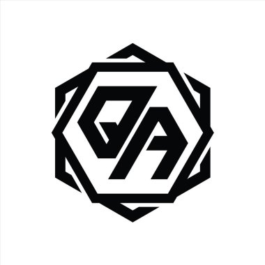 Geometrik soyut izole tasarım şablonu ile QA Logo monogram altıgen şekli