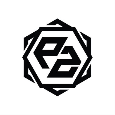 Geometrik soyut izole tasarım şablonu ile PZ Logo monogram altıgen şekli