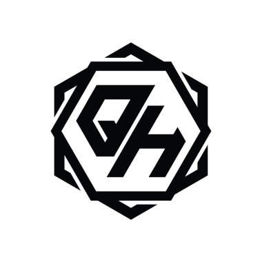 Geometrik soyut izole tasarım şablonu ile QH Logo monogram altıgen şekli