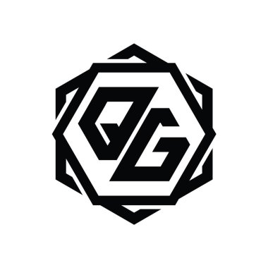 Geometrik soyut izole tasarım şablonu ile QG Logo monogram altıgen şekli