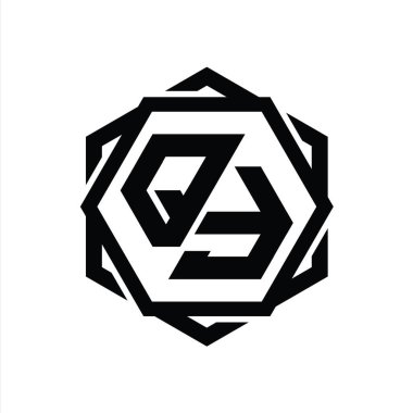 QF Logo monogram altıgen şekli geometrik soyut izole tasarım şablonu