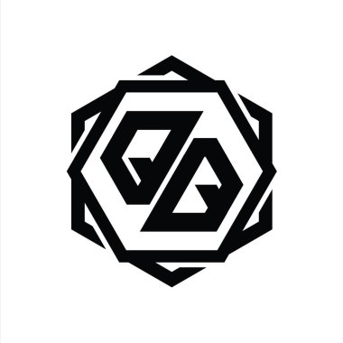 Geometrik soyut izole tasarım şablonu ile QQ Logo monogram altıgen şekli