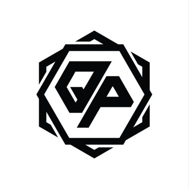 QP Logo monogram altıgen şekli geometrik soyut izole tasarım şablonu