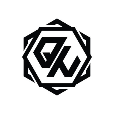 Geometrik soyut izole tasarım şablonu ile QN Logo monogram altıgen şekli