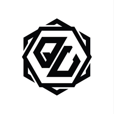 Geometrik soyut izole tasarım şablonu ile QU Logo monogram altıgen şekli
