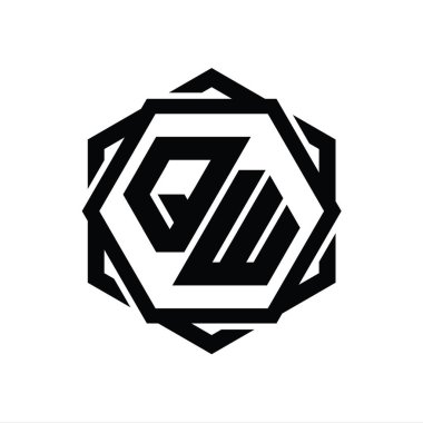 Geometrik soyut izole tasarım şablonu ile QW Logo monogram altıgen şekli