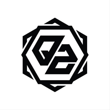 Geometrik soyut izole tasarım şablonu ile QZ Logo monogram altıgen şekli