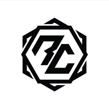 Geometrik soyut izole tasarım şablonu ile RC Logo monogram altıgen şekli