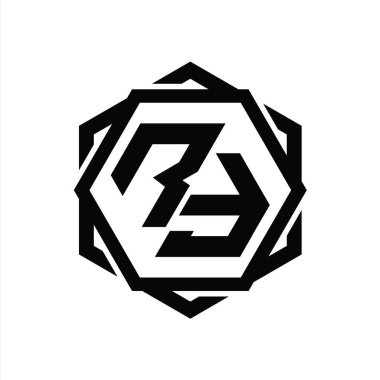 RF Logo monogram altıgen şekli geometrik soyut izole tasarım şablonu