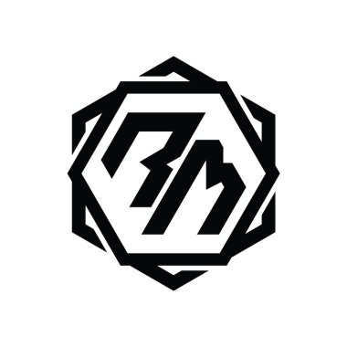 Geometrik soyut izole tasarım şablonu ile RM Logo monogram altıgen şekli