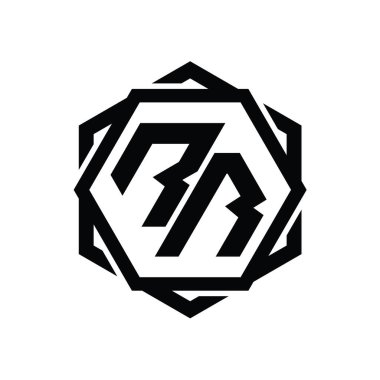 Geometrik soyut izole tasarım şablonu ile RR Logo monogram altıgen şekli