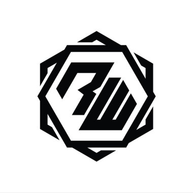 Geometrik soyut izole tasarım şablonu ile RW Logo monogram altıgen şekli