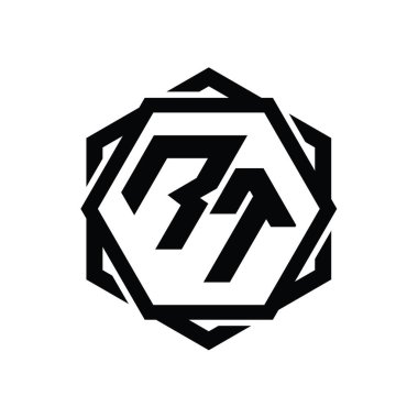 Geometrik soyut izole tasarım şablonu ile RT Logo monogram altıgen şekli