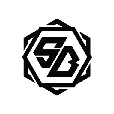 Geometrik soyut izole tasarım şablonu ile SB Logo monogram altıgen şekli