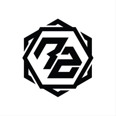 Geometrik soyut izole tasarım şablonu ile RZ Logo monogram altıgen şekli