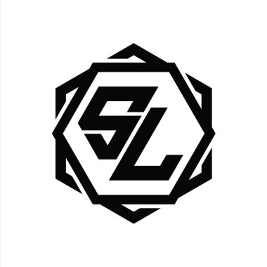 Geometrik soyut izole tasarım şablonu ile SL Logo monogram altıgen şekli