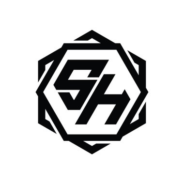 Geometrik soyut izole tasarım şablonu ile SH Logo monogram altıgen şekli