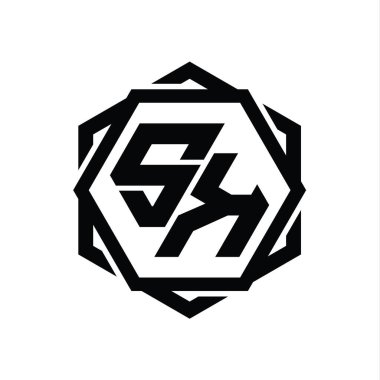 Geometrik soyut izole tasarım şablonu ile SK Logo monogram altıgen şekli