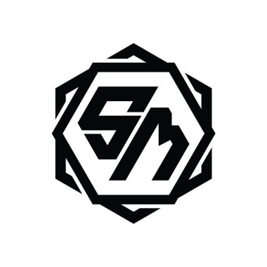 Geometrik soyut izole tasarım şablonu ile SM Logo monogram altıgen şekli