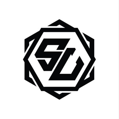 Geometrik soyut izole tasarım şablonu ile SU Logo monogram altıgen şekli