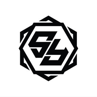 Geometrik soyut izole tasarım şablonu ile SY Logo monogram altıgen şekli
