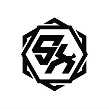 Geometrik soyut izole tasarım şablonu ile SX Logo monogram altıgen şekli