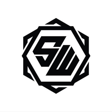 Geometrik soyut izole tasarım şablonu ile SW Logo monogram altıgen şekli