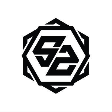 Geometrik soyut izole tasarım şablonu ile SZ Logo monogram altıgen şekli