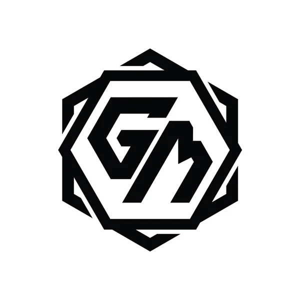 Logo Monogramma Forma Esagonale Con Geometrico Astratto Modello Progettazione Contorno — Foto Stock