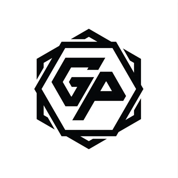 具有几何抽象孤立轮廓设计模板的Gp标志六边形 — 图库照片