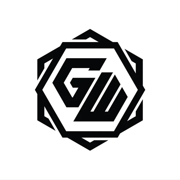 Logo Monogram Bentuk Heksagon Dengan Abstrak Geometris Terisolasi Outline Desain — Stok Foto