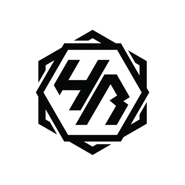 Logo Monograma Hexágono Forma Com Geométrico Abstrato Modelo Design Esboço — Fotografia de Stock